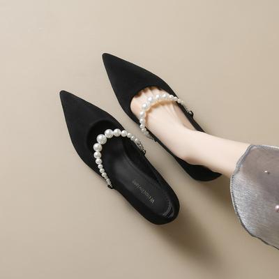 Weiwei girl 5153-3 французские туфли-лодочки с острым носом женские жемчужные с мелким вырезом на высоком каблуке замшевые на толстом каблуке туфли Мэри Джейн