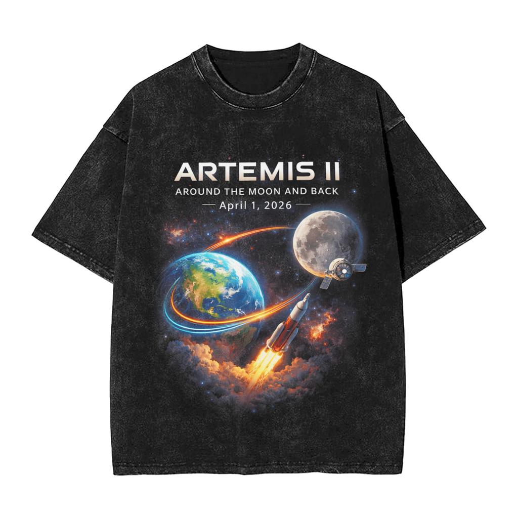 Men Womens Tshirt Artemis Ii 2026 Rocket Launch Mission To The Moon Artemis 2 Washed T Shirts Harajuku Beach Tee Shirt
