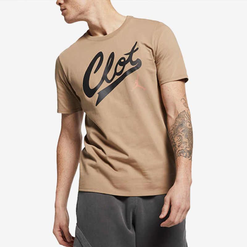 Air Jordan X CLOT Crossover Logo Printed T-Shirt Khaki Men Streetwear AV6260-202