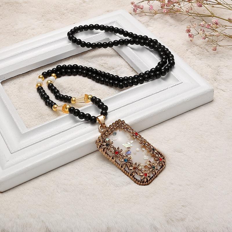 Ожерелье из бисера, длинная винтажная веревка в стиле бохо, ломтик цепи, каменные подвески, богемные этнические женщины