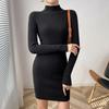 Женское облегающее платье-свитер с воротником-стойкой, длинное трикотажное сексуальное облегающее платье, базовое повседневное платье для женщин