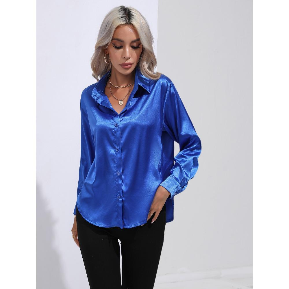 Women's New Popular Satin Shirt Imitates Silk Long Sleeved Shirt