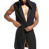 Men Bathrobe with Belt Hooded Sleeveless Ice Silk Solid Color Robe Open Front Soft Fabric Home Ice Silk Bathrobe