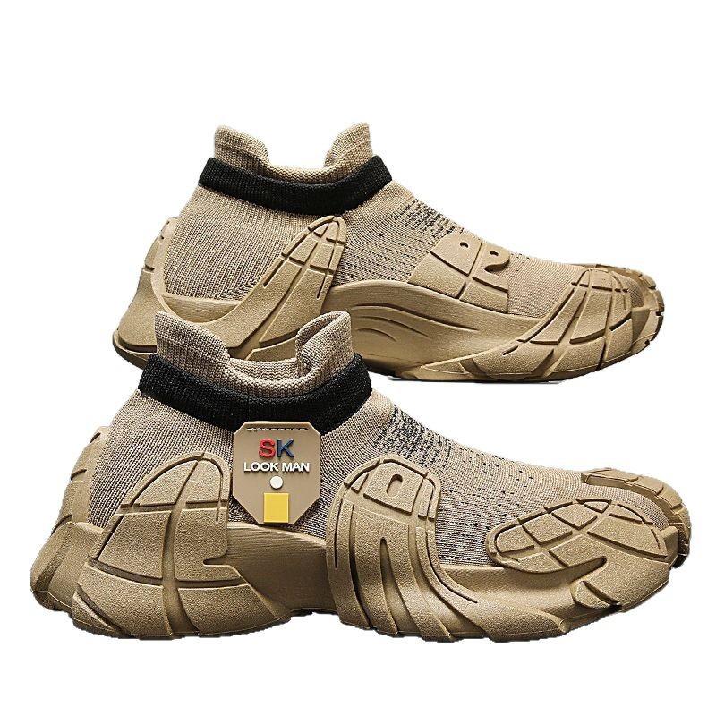 Мужская спортивная и повседневная обувь из кокоса для внешней торговли, мужская весенняя дышащая сетчатая обувь на толстой подошве, кроссовки из сетки для бега на одной педали, носочная обувь