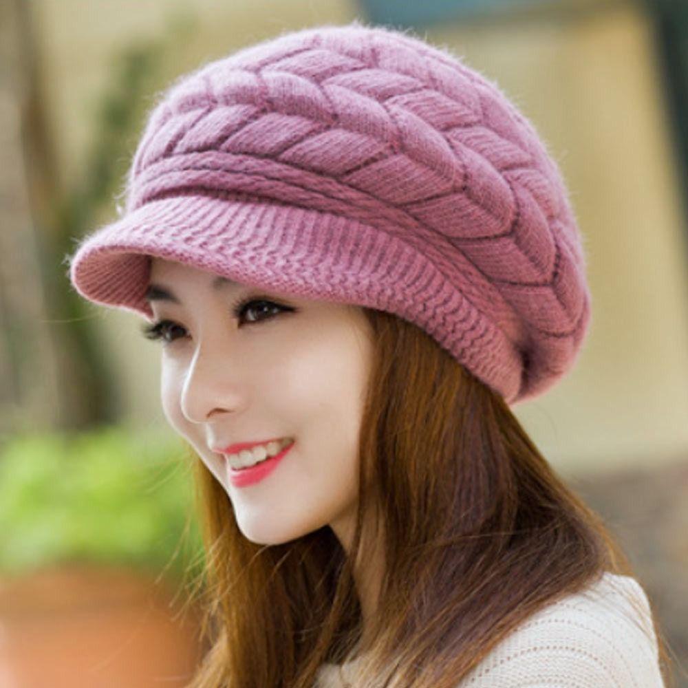 Casual Thickened Knitted Wool Hat Ear Protection Wool Duck Tongue Cap Keep Warm Windproof Beret Hat for Women