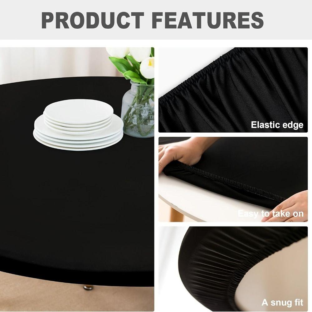 Diameter 48/60in Stain-Resistant Tablecloth Elastic Picnic Table Cloth Round Table Cover Camping