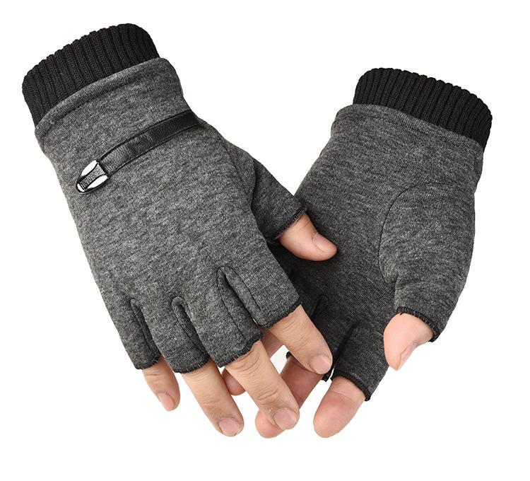 Men's Winter Fleece Warm Half Finger Gloves Stretch Fingerless Mittens for Outdoor Bicycle Driving Male Sports And Outdoors