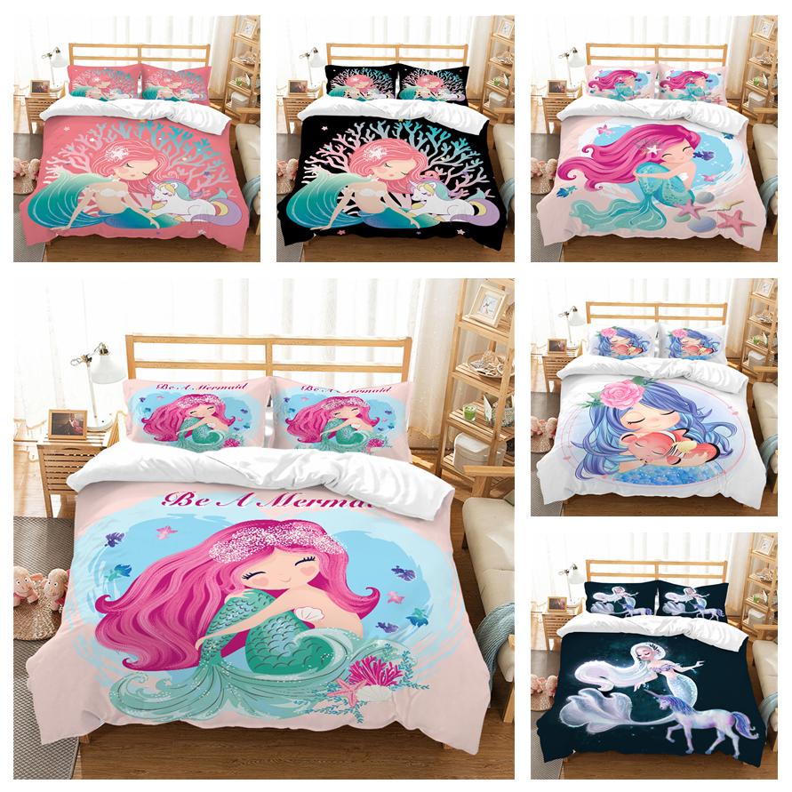 Mermaid Bedding 3D Girl Princess Room Duvet Cover Pillowcase 2/3pcs Single/double Bed Full-size Home Textile Girl Woman Gift
