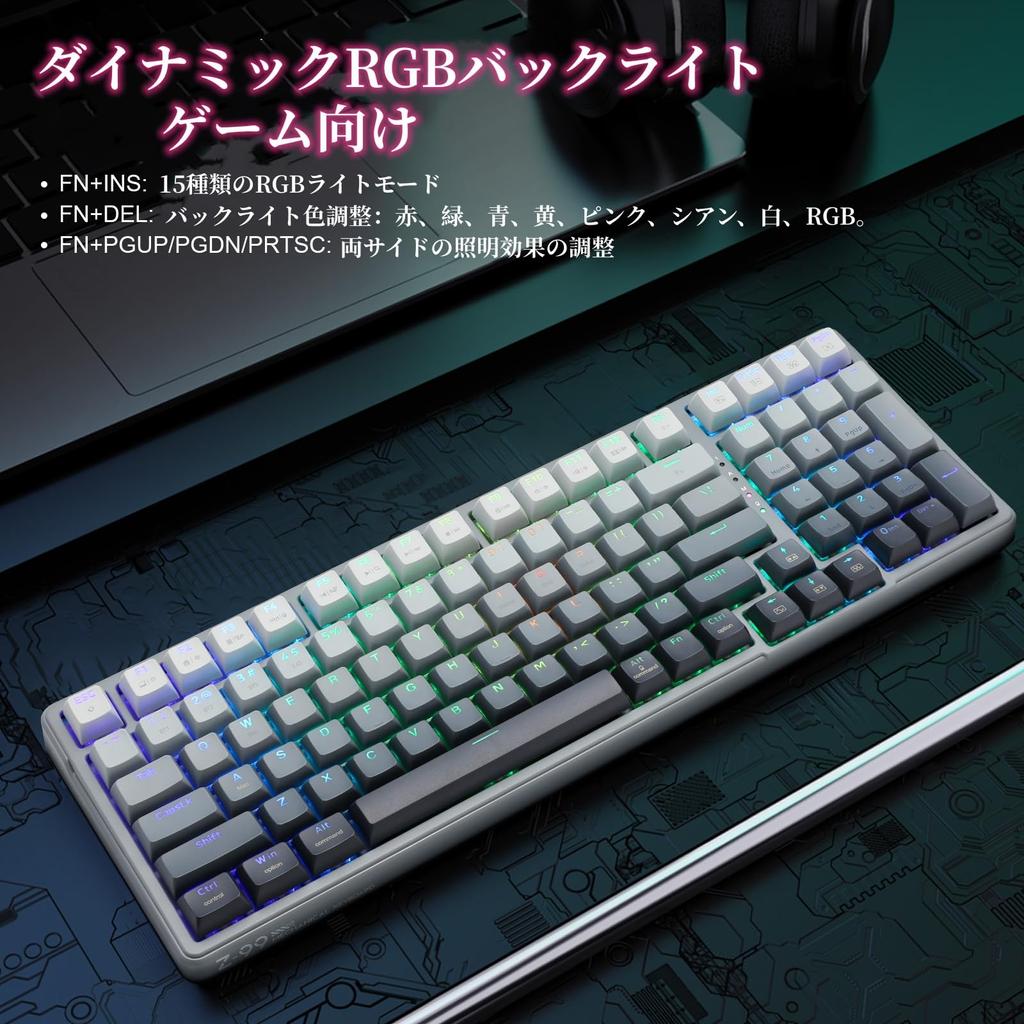 Gaming Keyboard Silver Wood Axis Mechanical Keyboard 99 Keys Bluetooth 3 Types of Connections Supported All Keys Hot Swap Adopts Silver Axis