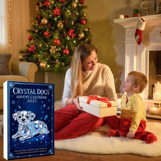 Адвент-календарь «Собаки из искусственного хрусталя» 2025, 24-дневная коробка для отсчета времени с милыми акриловыми фигурками щенков, декор для рождественской елки для любителей собак