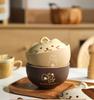 Cat Ceramic Bowl with Large Capacity Cover Personality Home Soup Bowl Student Noodle Bowl with Lid Japanese Cute Cutlery 550ML
