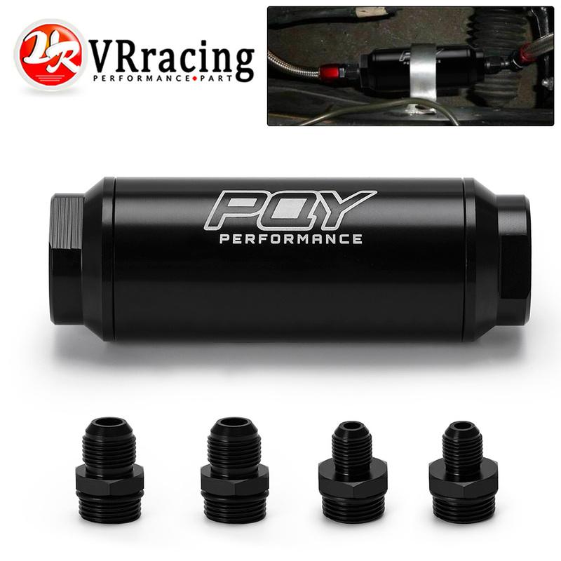 VR -Universal Car Racing In-Line Fuel Oil Filter With AN6/AN8 Fittings Adapter and 100 Micron Steel Element VR5565