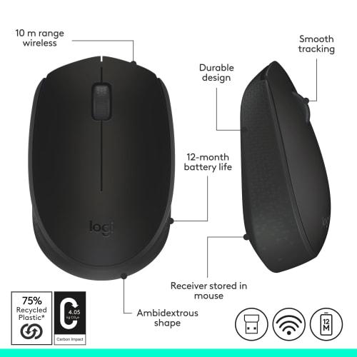 Logitech M170 2.4GHz беспроводная 3-кнопочная оптическая мышь с прокруткой и Nano USB-приемником (черный)