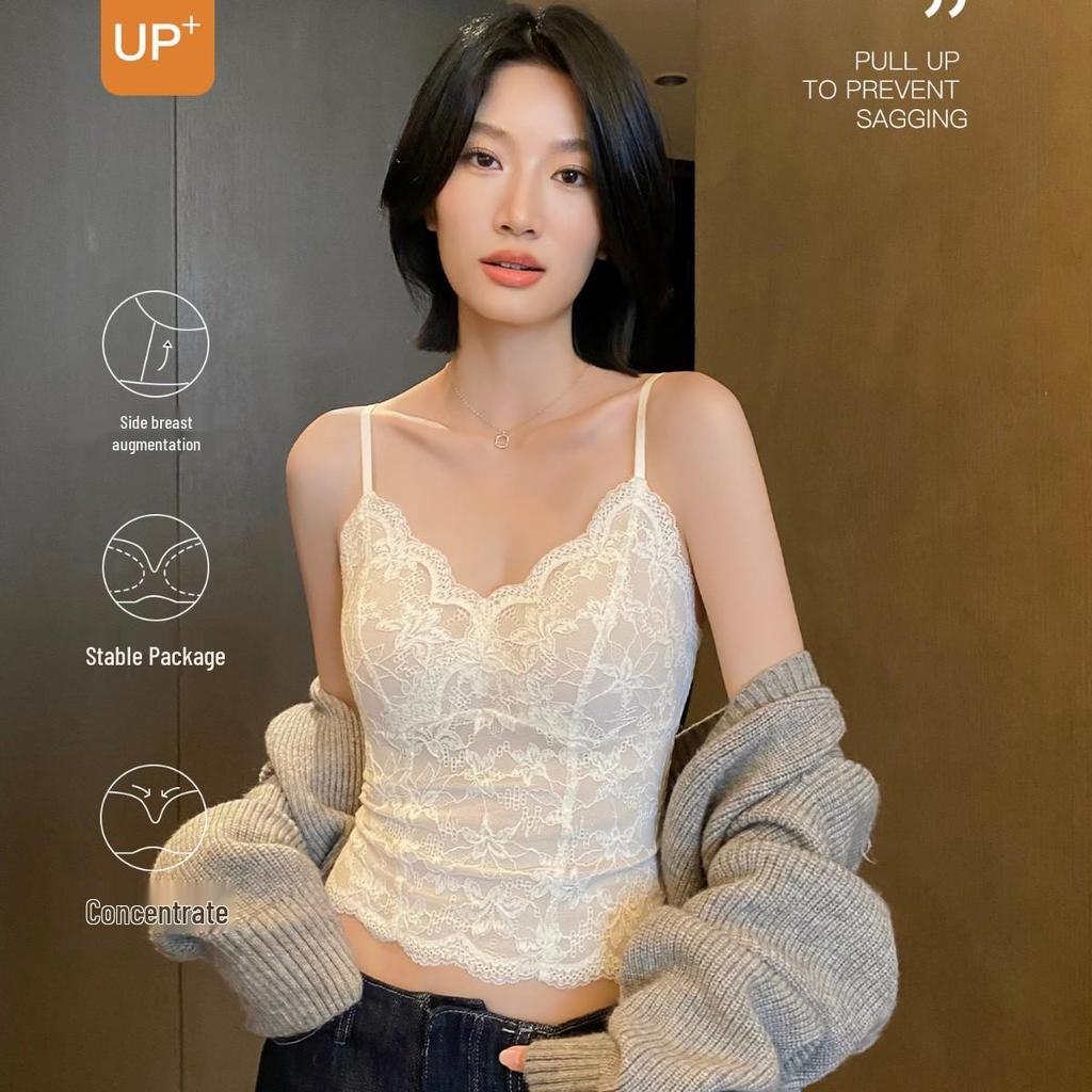 Женский кружевной топ-майка на флисовой подкладке - Теплый утепленный слой для осени/зимы