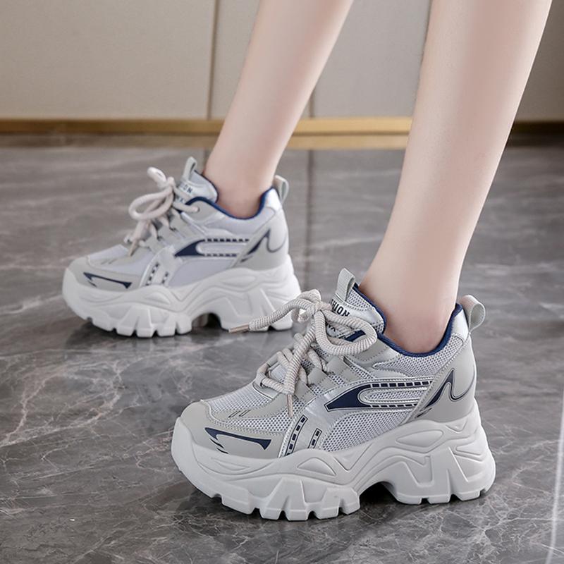 Женские кроссовки из дышащей сетки 2025 года на шнуровке, на толстой платформе, вулканизированные туфли, женские, нескользящие, на толстой подошве, спортивная обувь для женщин
