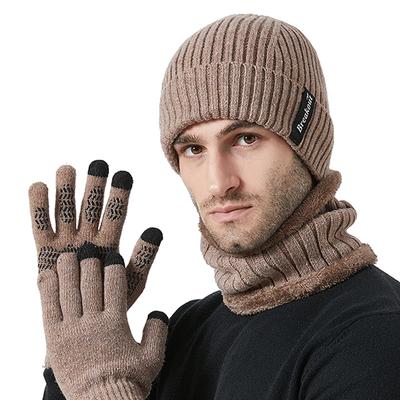 Комплект из трех частей, зимний вязаный комплект шапок с шарфом, перчатки, мужская нескользящая толстая теплая шапка для верховой езды