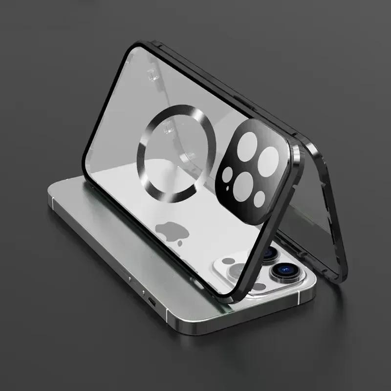 Металлический Магнитный Двусторонний Чехол-Защелка Для Для Iphone 16 1 14 Plus 13 12 Pro Max 16E Защита Линзы Полное Покрытие Ударопрочный