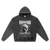 DTG Print Knitted Denim Zip-Up Hoodie Streetwear Brother Print Zipper Hoodies