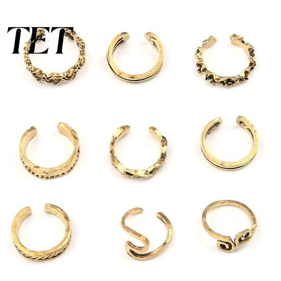 Vintage Style Toe Ring 9Pcs/Set for Women, Adjustable Open Band Rings Ring, Golden Silver Plated Foot Jewelry Summer Beach Vacation