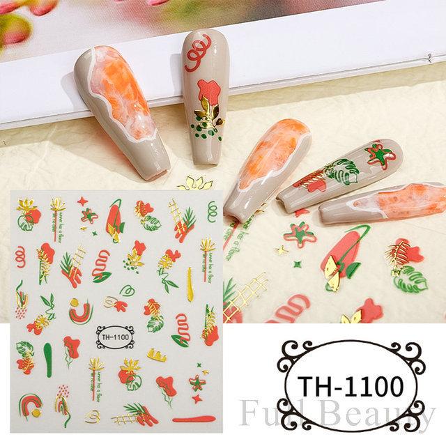 3D Золотая волна линия наклейки для ногтей мрамор синий геометрические абстрактные цветы слайдеры для дизайна ногтей наклейки фольга украшения для маникюра