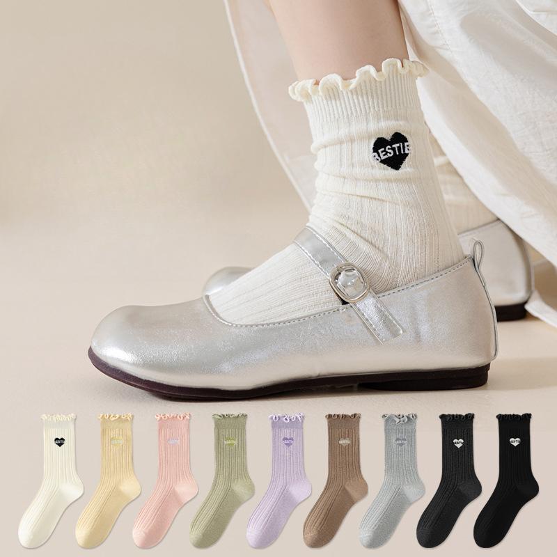 Women's Summer Thin Style Lacy Wooden Ear Edge In The Tube Pile Socks