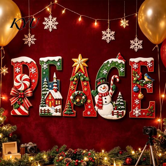 Indoor Holiday Wall Ornament Christmas PEACE Letter Decor, Wood Hanging Sign for Letters Celebration Party Decoration, Rustic Festive Art Home Living