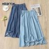 Женская синяя юбка, летняя корейская мода, повседневная, эластичная талии, свободные длинные юбки