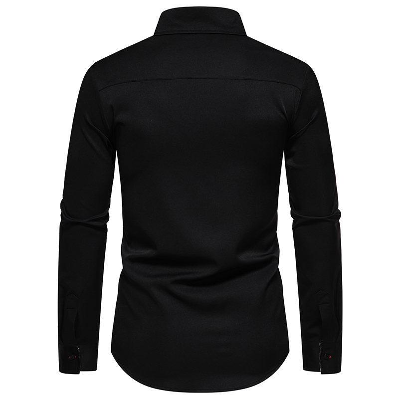 Весна-лето Треугольный воротник Полосатая цветная блокированная мужская рубашка с длинным рукавом Верхние рубашки (Мужской)