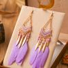 Bohemian Ethnic Feather Dangle Earrings For Women Trendy Long Tassel Colorful Beads Drop Earrings Girl Female Boho Jewelry