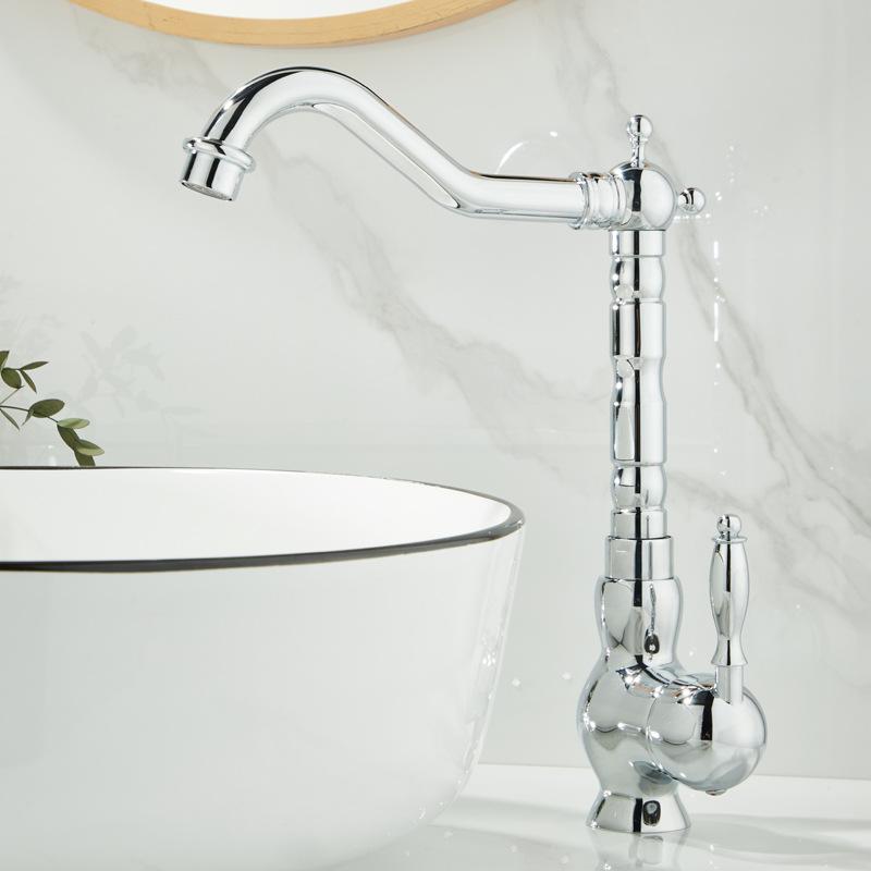 European Style Gold Basin Faucet Chrome Hot and Cold Mixers Antique Wash Basin Faucet Taps The Basin 360 Rotating Faucet