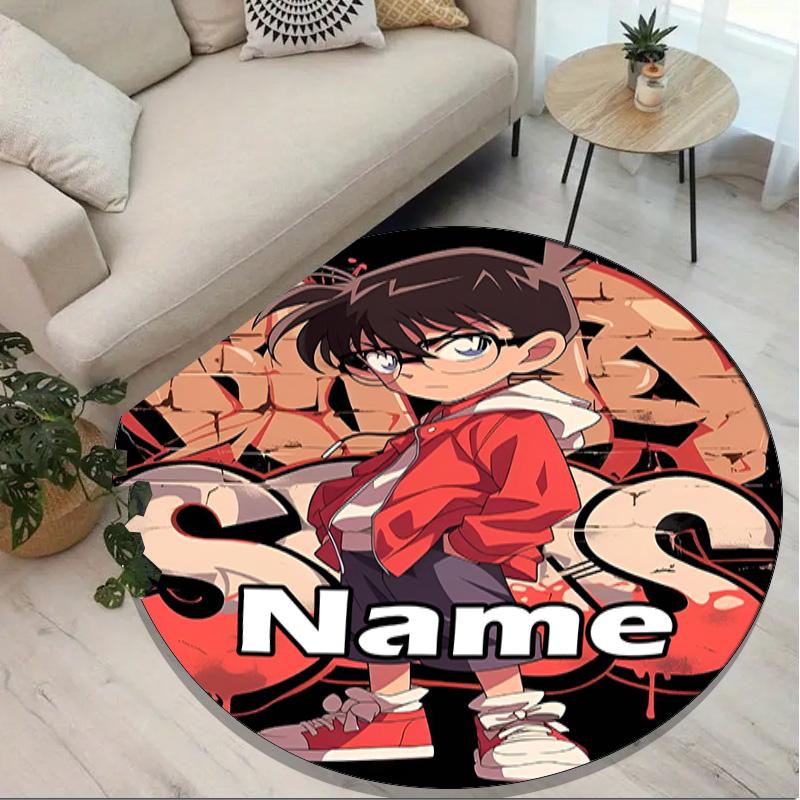 Custom Name Personalized Anime Print Round Rug, Versatile Home Decor Carpet, for Playroom, Apartment, Balcony, Entryway, Hallway Gift