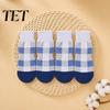 Puppy Paw Protection Socks 4Pcs Plaid Dog Socks, Anti-Slip Pet Covers with Adjustable to Prevent Scratching Straps, Breathable Ribbed Protectors