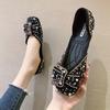 Women Ballet Flats Crystal Diamond Dress Flats Ladies Single Shoes Rhinestone Glitter Square Toe