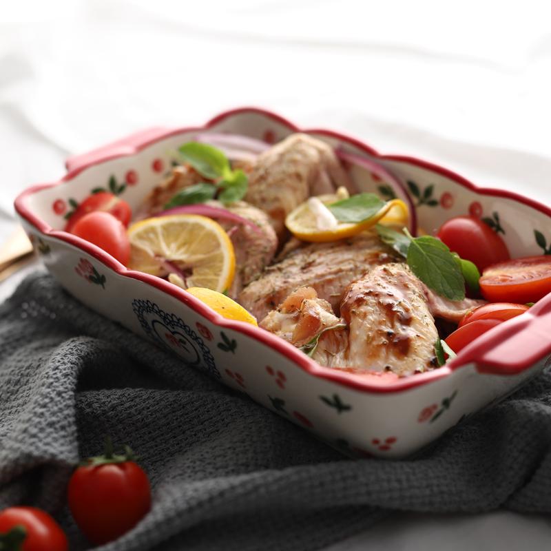 1 шт. Красная вишневая форма для выпечки, керамическая обеденная посуда, европейский стиль, противень, посуда для духовки, обеденная тарелка