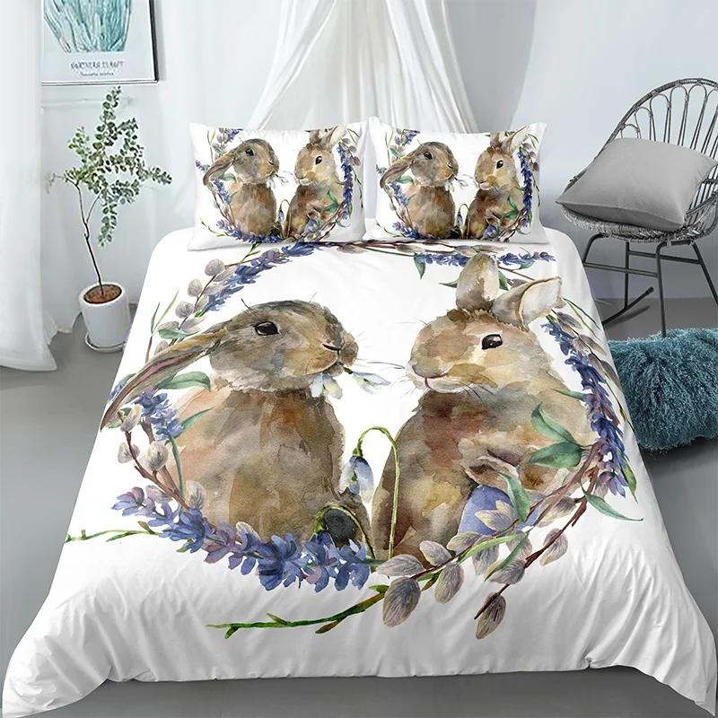 Cartoon Cute Dog/Rabbit Bedding Set Nordic King Single Twin 90/135/150 Bed Cover 240×220 Duvet Cover For Girl Boy Kid Teens Gift