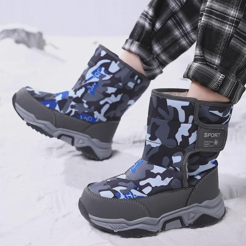 Водонепроницаемые хлопковые сапоги для мальчиков и девочек — толстые, теплые, с бархатной подкладкой