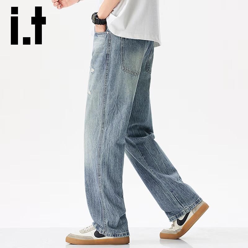 Izzue It Мужские Свободные Прямые Рваные Джинсы