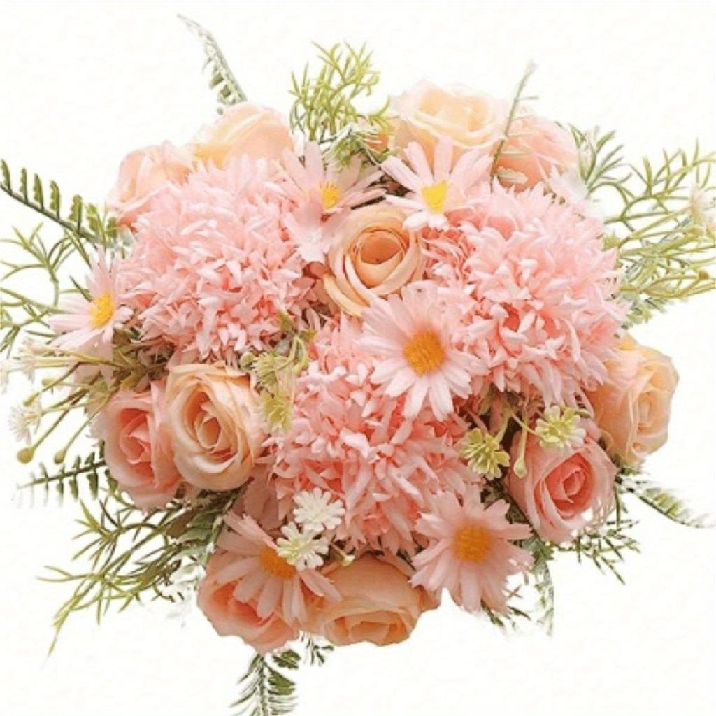 4PCS Artificial Flower Rose Hydrangea Faux Rose Bouquet with Stems for Wedding Hand Bouquet Fake Plant Decoration Table Centerpiece Decor Party Home