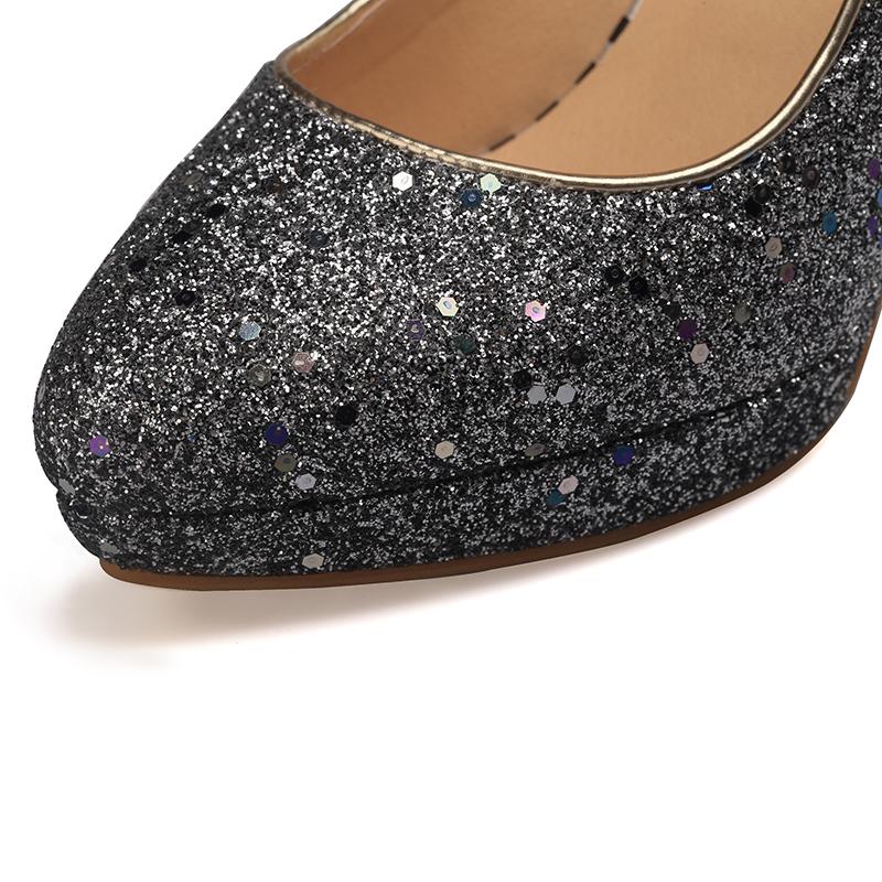 Женские туфли-лодочки на высоком каблуке, модные туфли для банкета и свадьбы с пайетками, водонепроницаемые, на тонком каблуке, с мелким вырезом, большого размера, всесезонные туфли