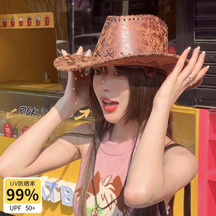 Ковбойская шляпа Western, женская летняя солнцезащитная шляпа, винтажная, с большим карнизом, пляжная, морская, Spice Girls, дорожная