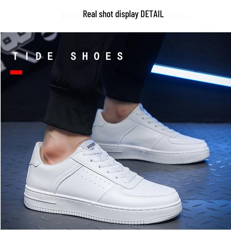 Men's Spring White Breathable Sneakers: Trendy Korean Style, Thick Sole Sports & Casual Footwear for Students.