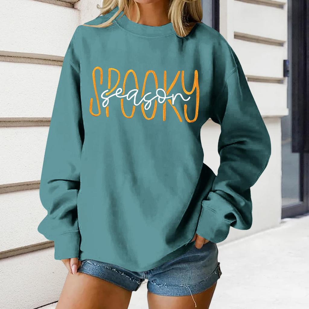 Women's Round Neck Printed Tops Cotton Casual Fashion Long Sleeve Pullover Top Blouse