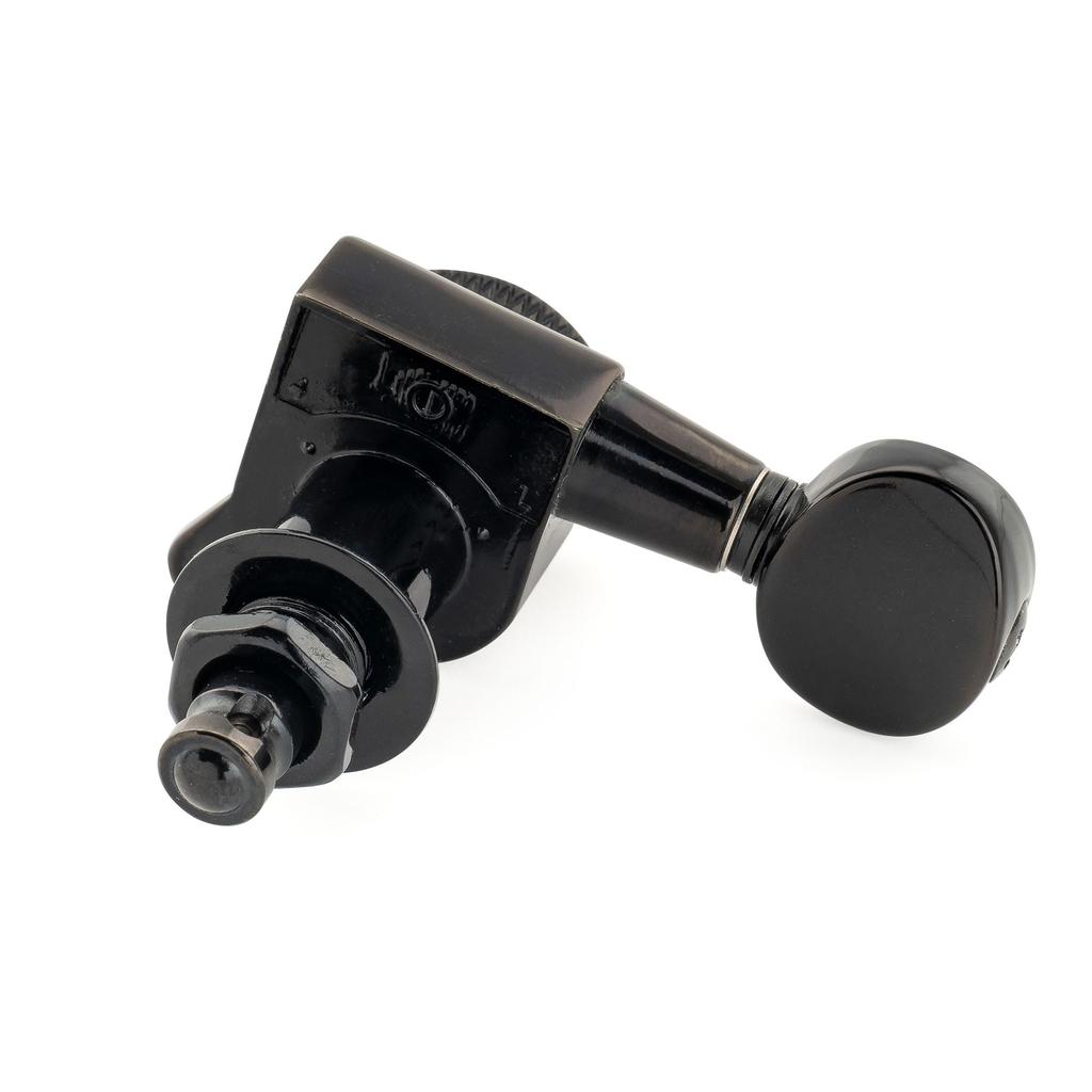 Musiclily Pro Блокирующие Колки Винтажные Овальные для Stratocaster и Telecaster Электрогитары Черные Леворукие 6-в-ряд, Коэффициент 18:1, Кнопки, 45-градусные