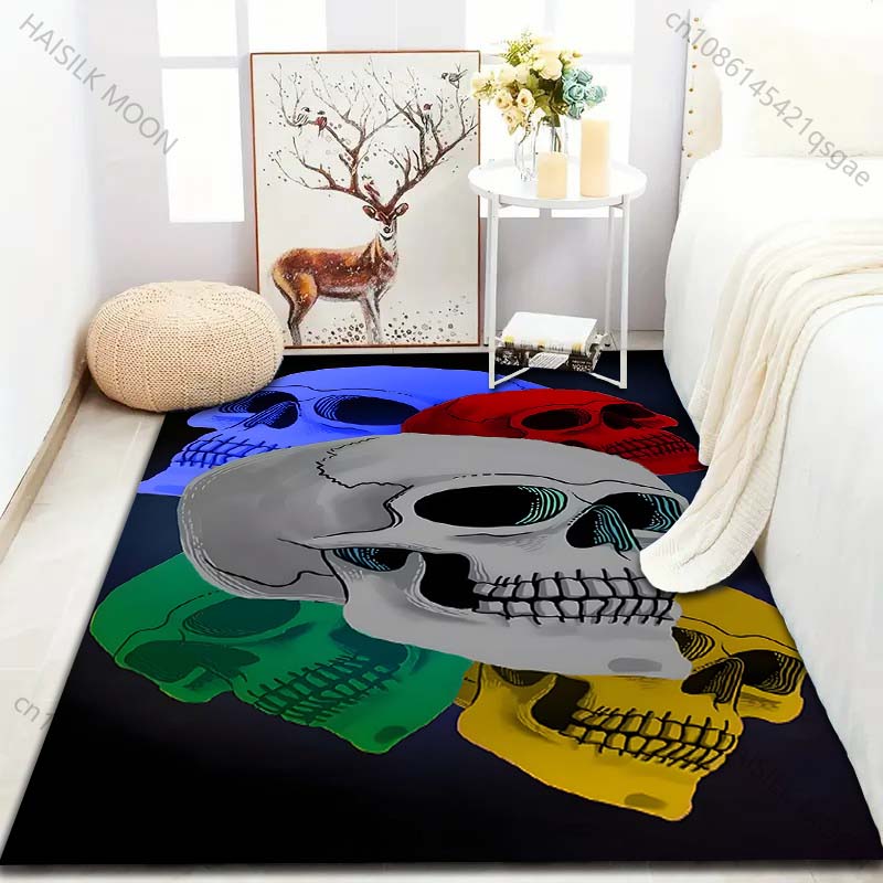Personalized Multi-colored Skull Pattern Carpet for Bedroom Living Room Bedside Sofa Floor Mat Modern Home Decor Area Rug