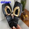 Fashion Black Luxury Slides Ladies Flats Slippers Shoes Female Flip Flops Summer Beach Fashion Metal Women Slippers Shoes Big Size