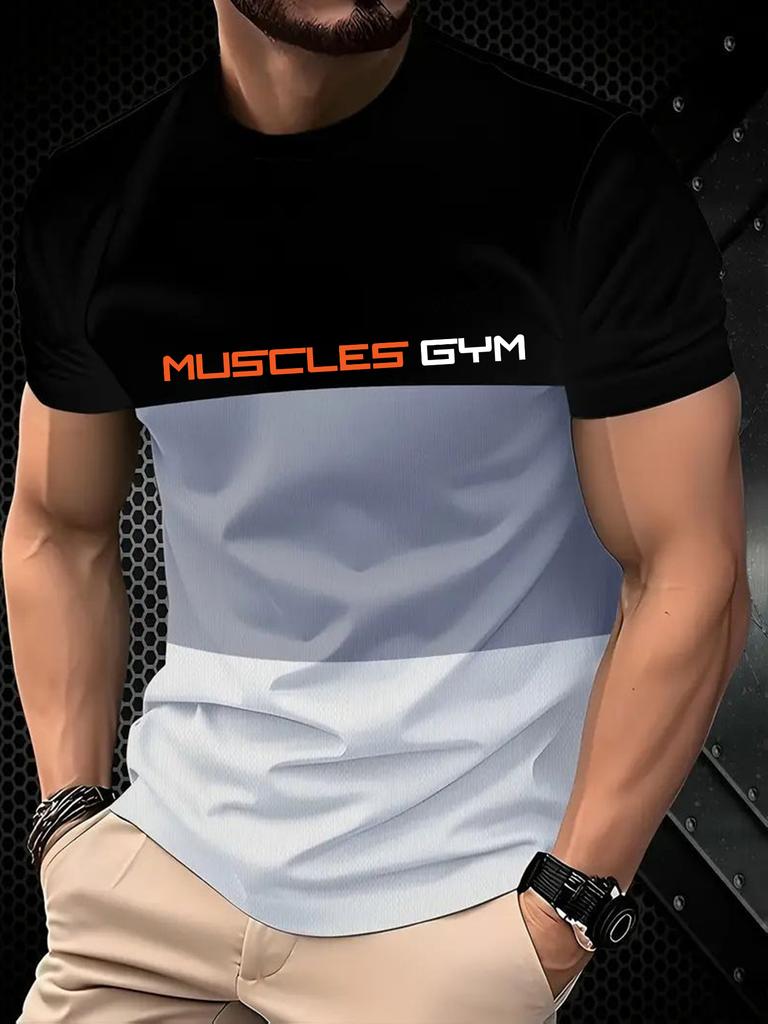 Мужская футболка с 3D-принтом букв, летняя, для улицы, повседневная, спортивная, быстросохнущий топ с коротким рукавом, больших размеров, мужская одежда