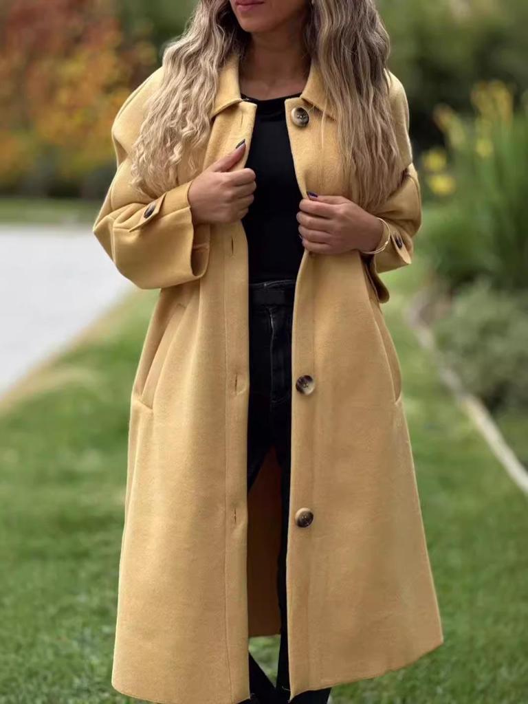 Повседневное длинное шерстяное пальто-жакет однотонной расцветки, Осень/Зима 2024