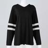 Women's Casual V Neck Pullover Long Sleeve Striped Colorblock  Oversized Shirts