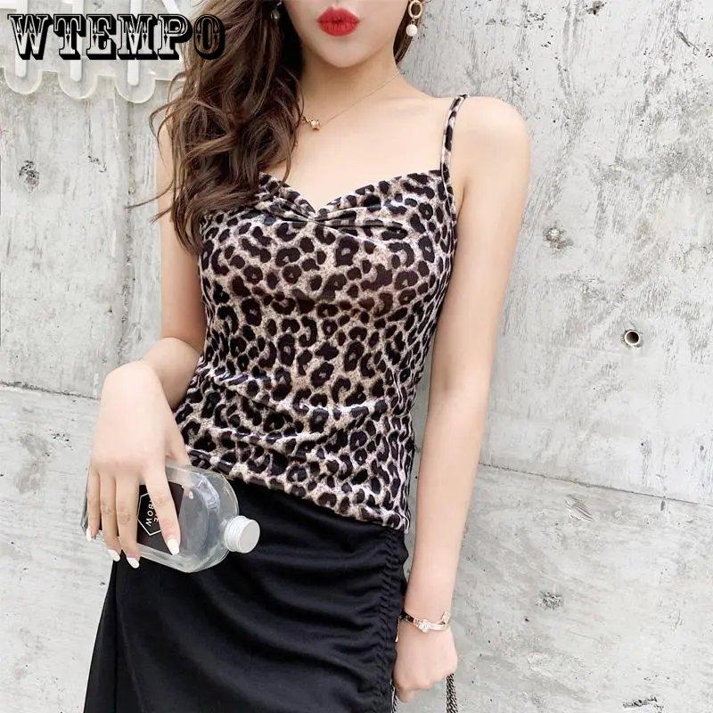 WTEMPO Women's Leopard Print Tops Tanks Camis Korean Streetwear Cheap Vests Blouse for Women Summer