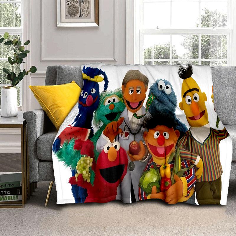 S-Sesame Street TV Cute Cartoon Flannel Blanket Soft Warm Throw Blanket for Bedroom Living Room Bed Travel Camping Picnic Gift